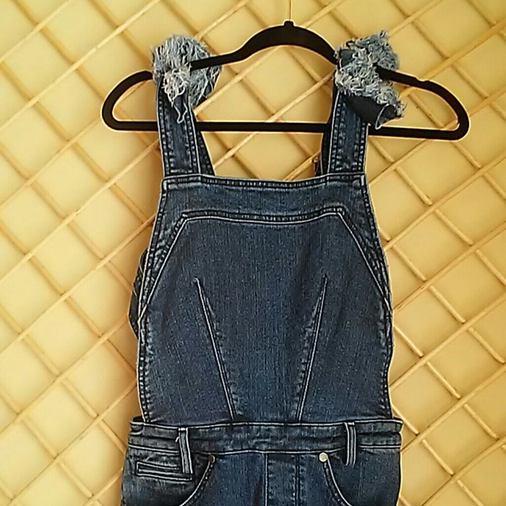 Kendal +Kylie overalls, dark wash, distre…